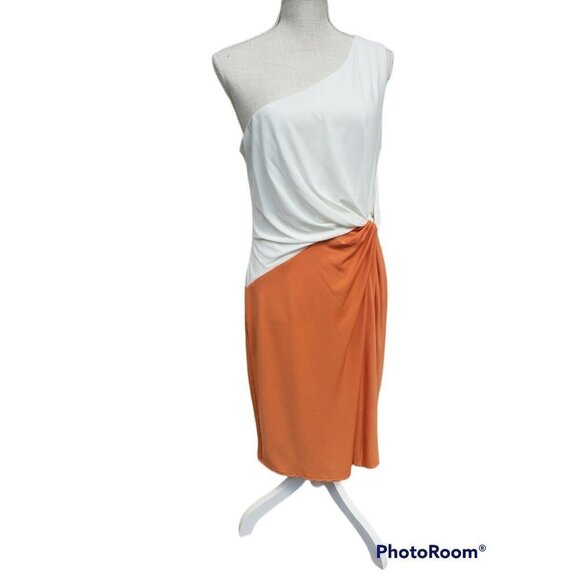 LONDON TIMES Dress One Shoulder Ivory Orange Size 14 Cocktail Party - Picture 1 of 7